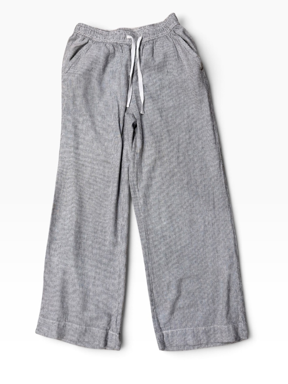 Briggs Gray White Striped Drawstring Linen Blend Wide Leg Pants Medium NWOT